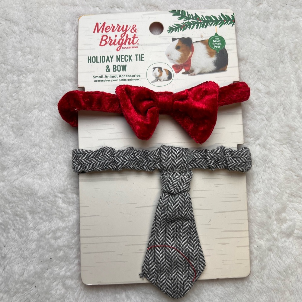 Christmas Holiday Bowtie for Small Animals and puppies  Red and gray